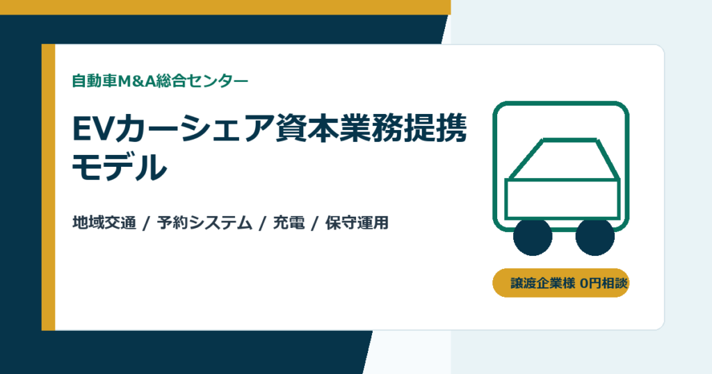 【自動車M&A事例】EVカーシェア事業との資本業務提携モデル｜地域交通・充電網を広げる承継