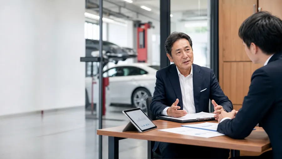 自動車会社の経営者とM&Aアドバイザーが相談している様子