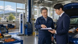 静岡のEV整備工場M&Aを検討する経営者と整備現場