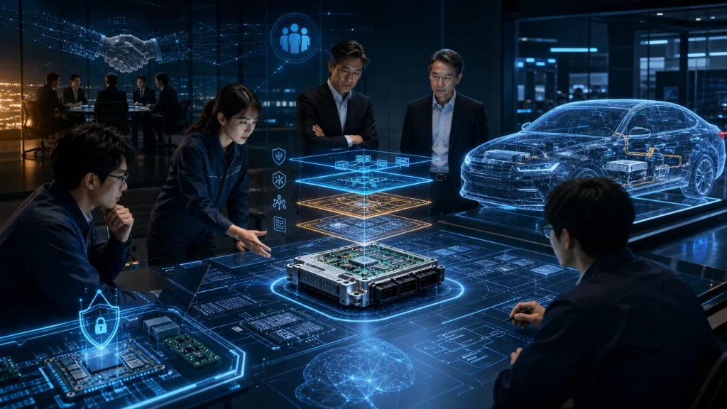 デンソー イーソル 資本業務提携でECU・RTOS・BSWを連携する車載ソフトウェア開発の概念図